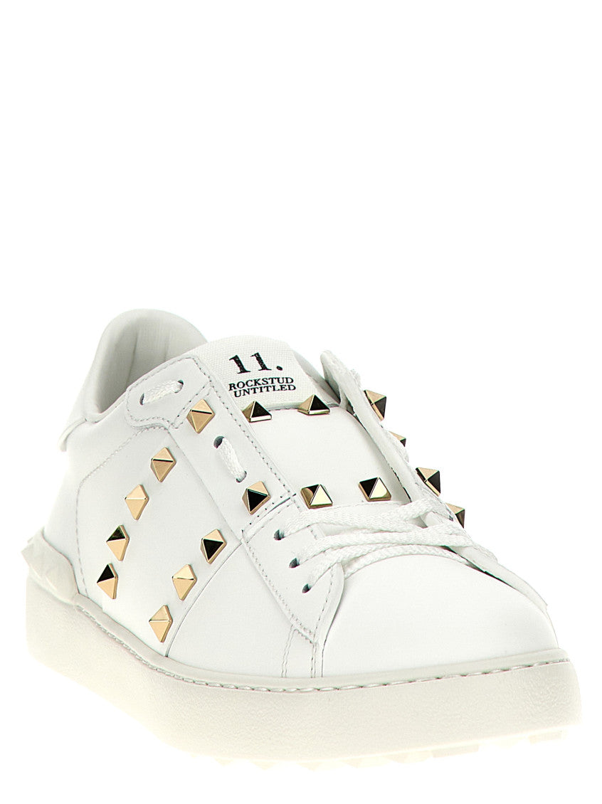 White Leather Rockstud Sneakers 2