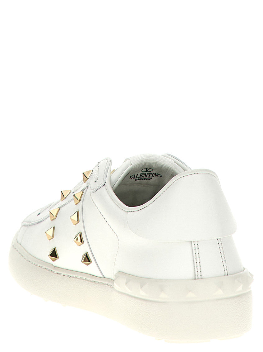 White Leather Rockstud Sneakers 3
