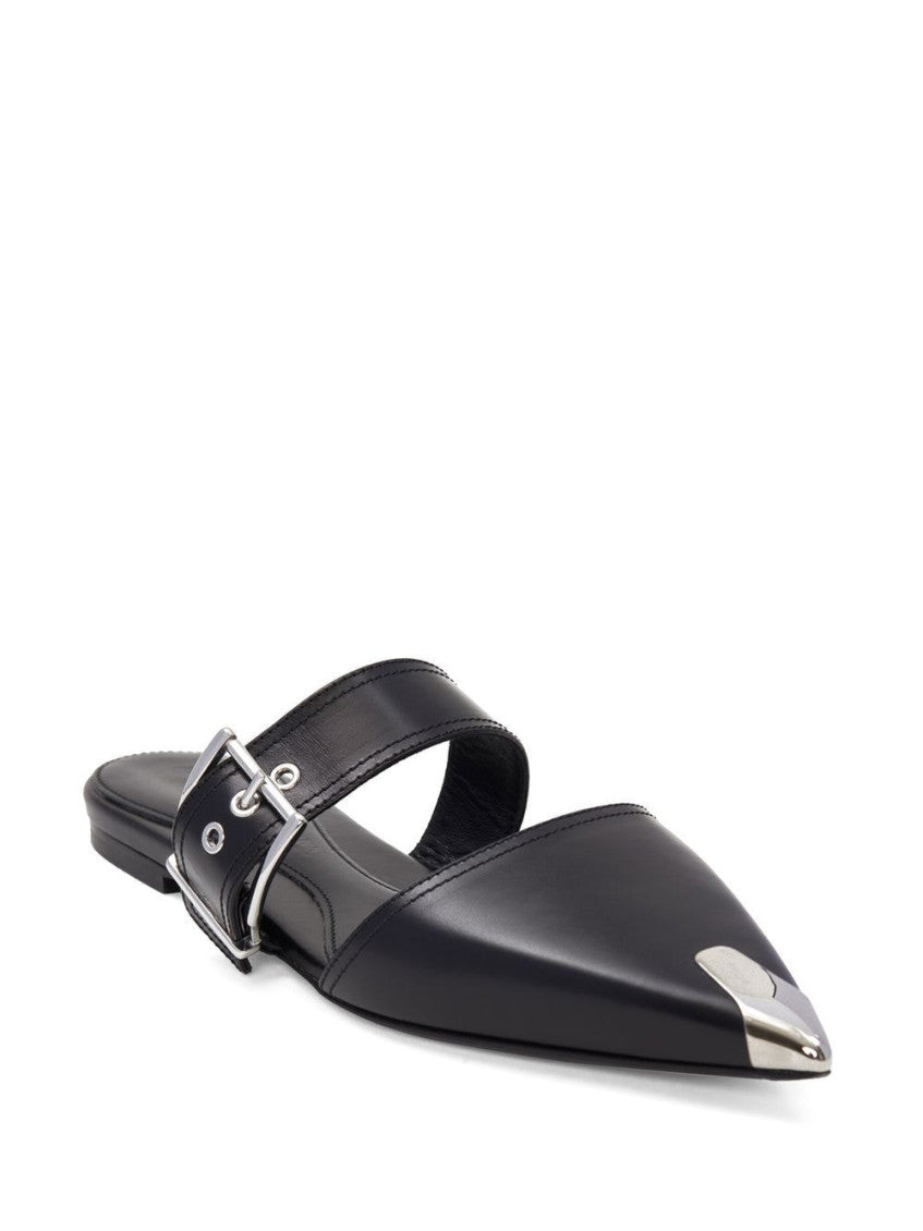 Black Black Buckled Leather Flats 2
