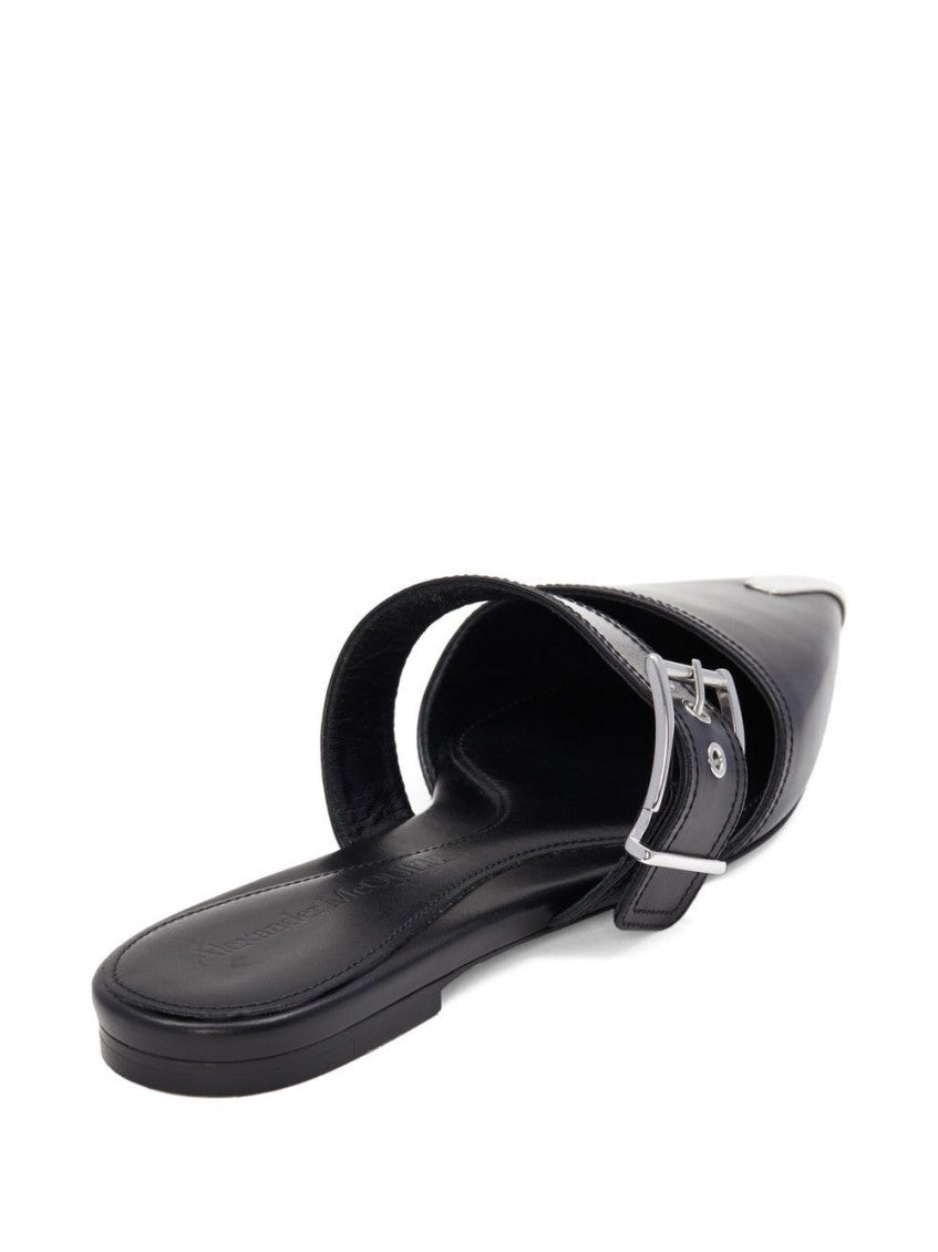Black Black Buckled Leather Flats 3