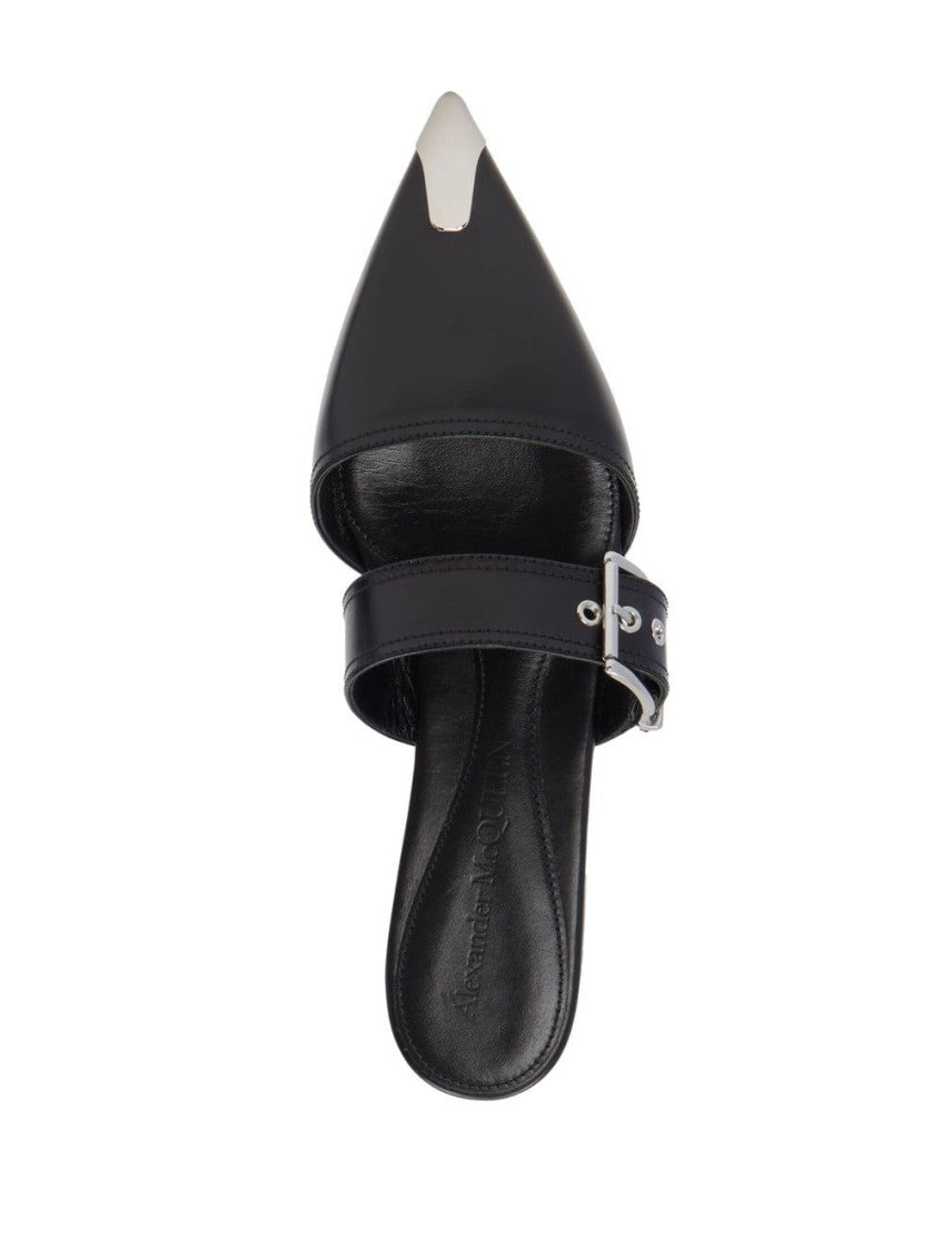 Black Black Buckled Leather Flats 4