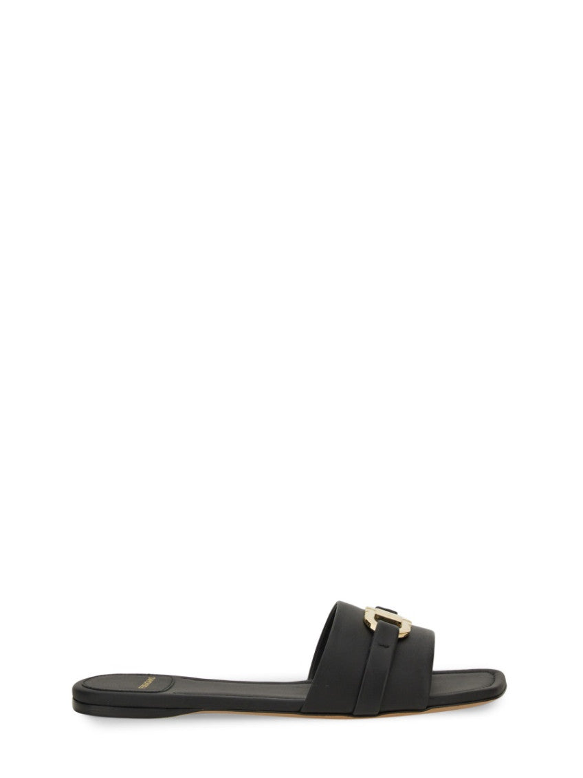 Black Solid Slide Sandals 1
