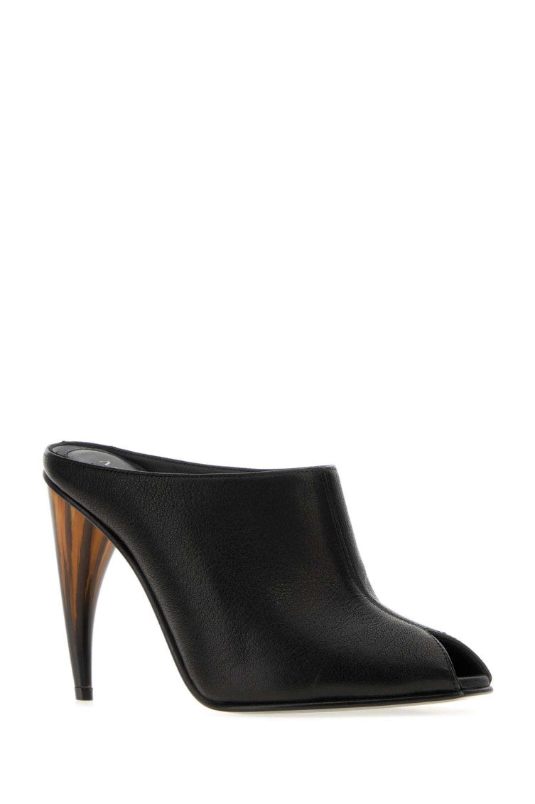 Black Solid Leather Mules 2