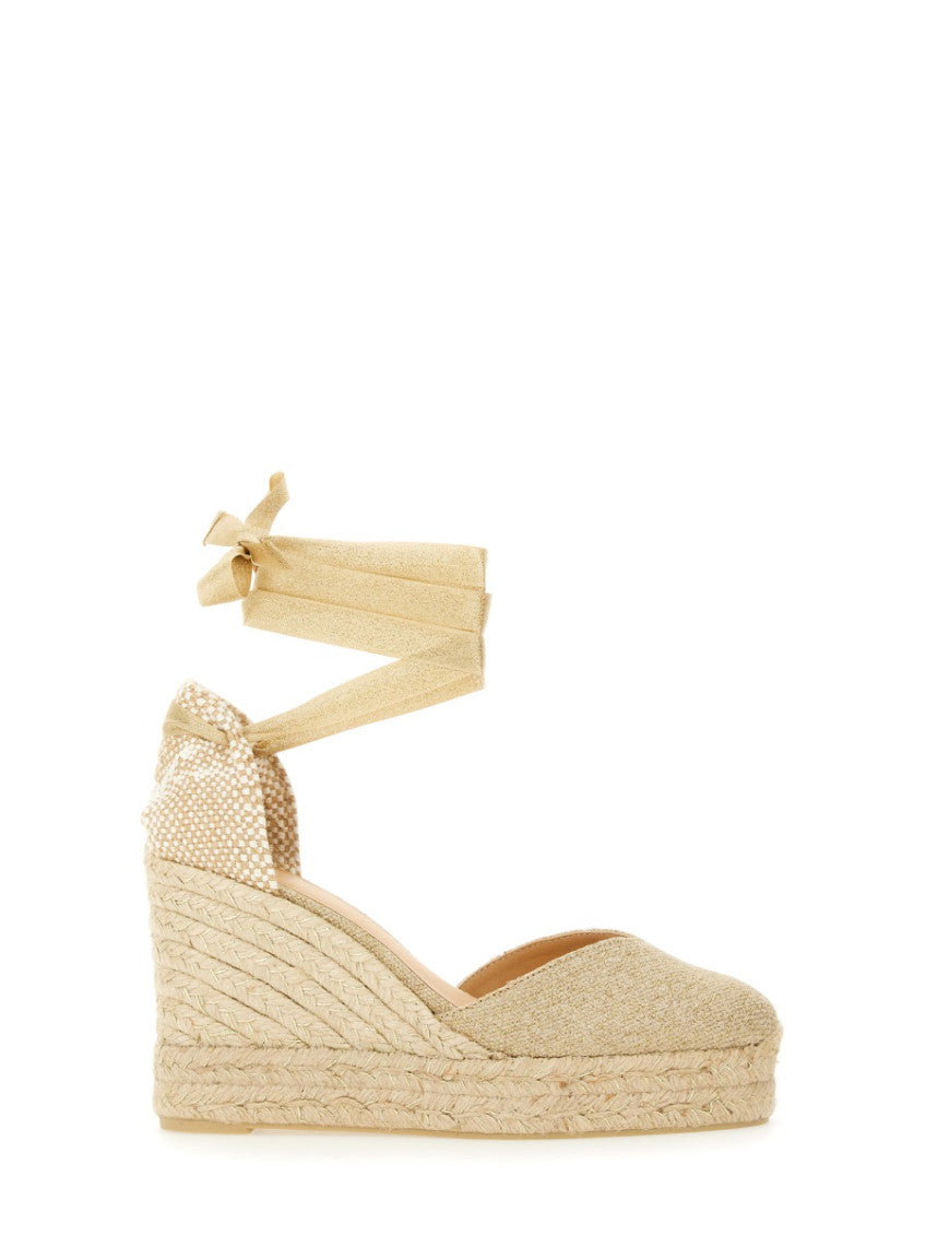 Gold Linen Espadrille Wedges 1