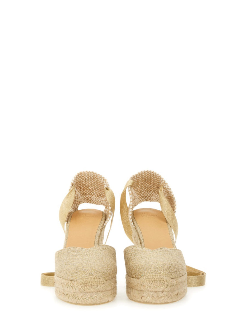 Gold Linen Espadrille Wedges 3