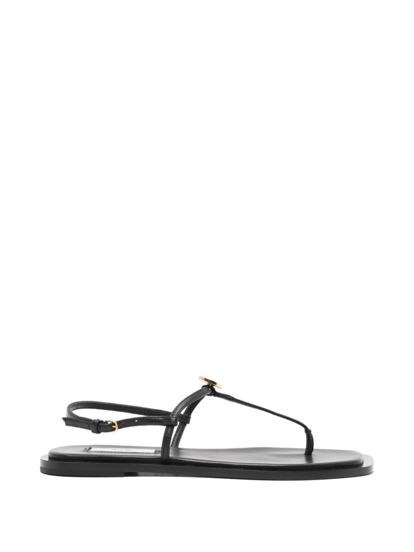 Black T-Strap Leather Sandals 1