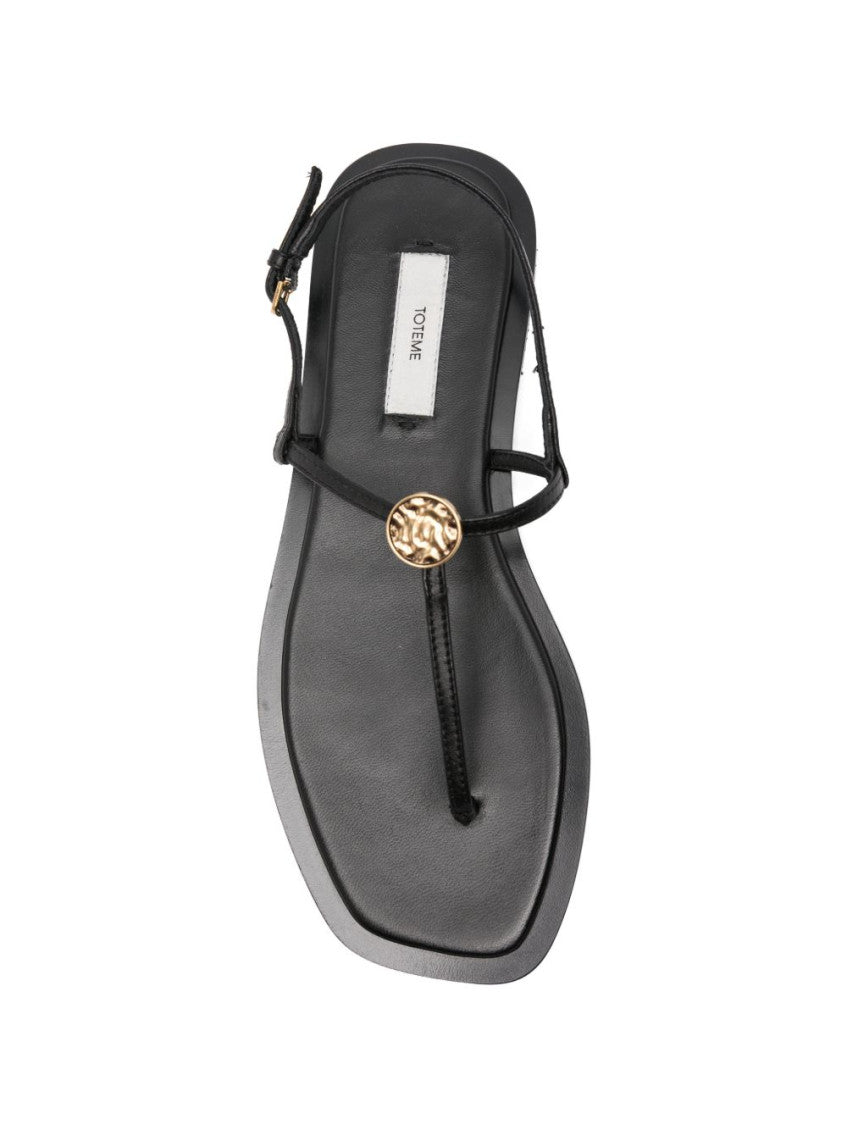Black T-Strap Leather Sandals 3