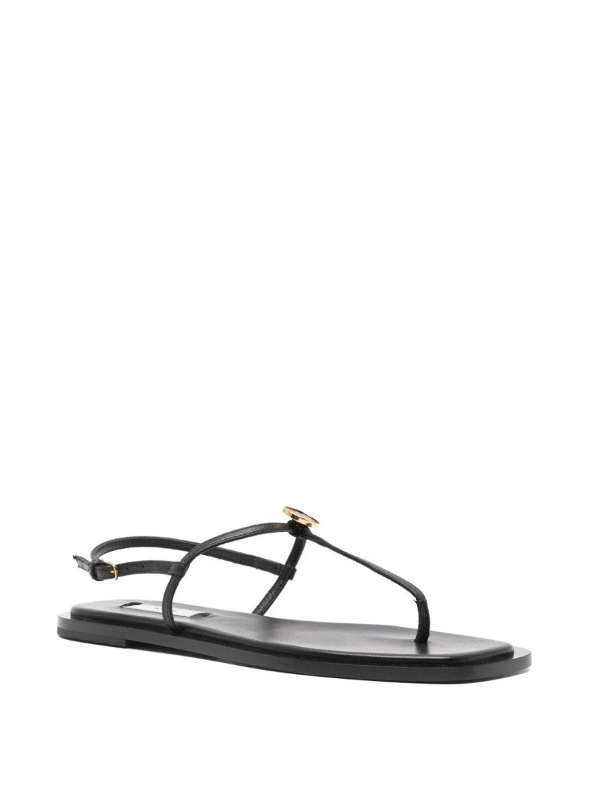 Black T-Strap Leather Sandals 4