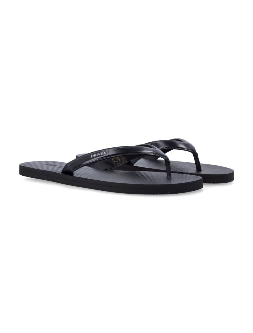 Black Solid Leather Slippers 2