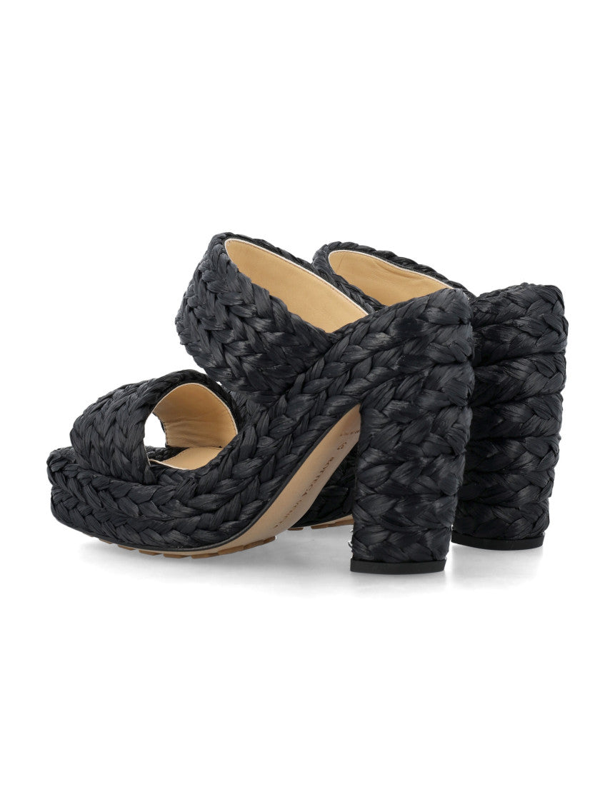 Black Woven Raffia Sandals 4