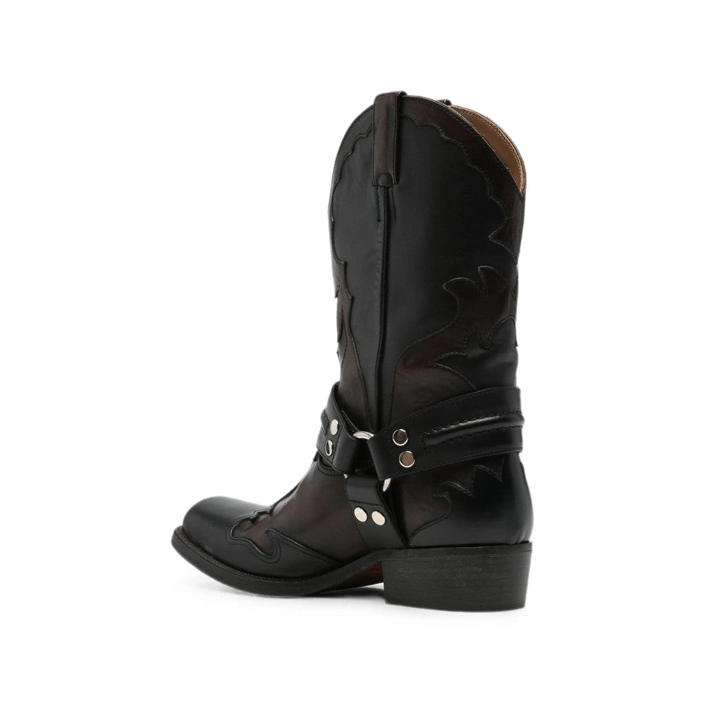 Black Embroidered Texan Boots 3