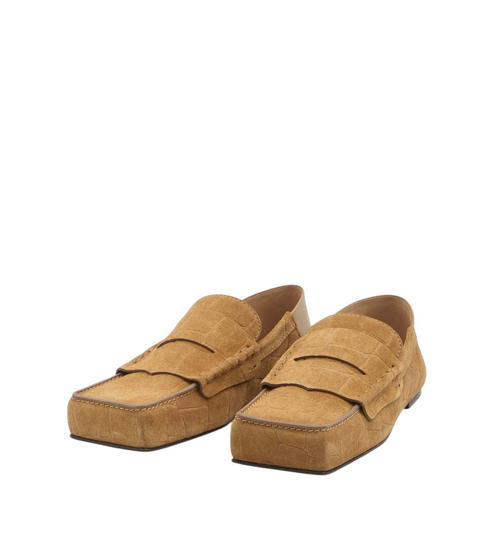 Beige Textured Loafers 2