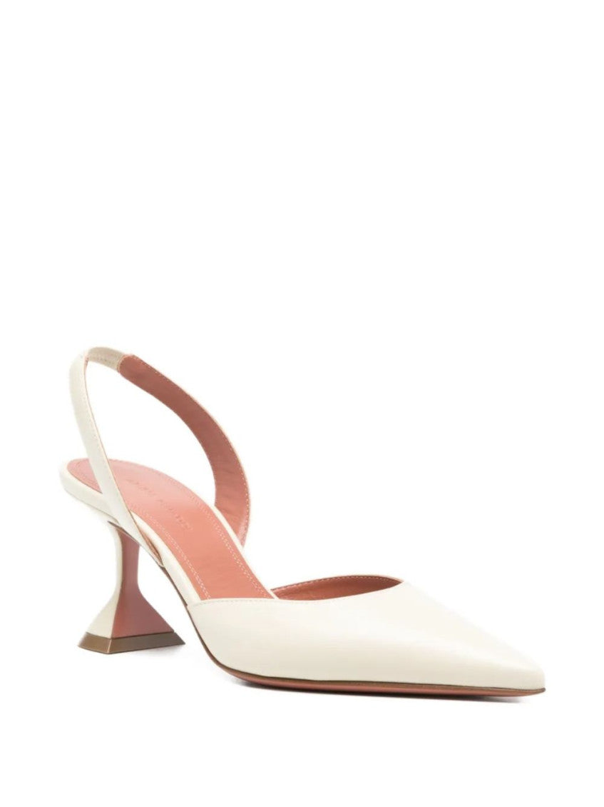 White Leather Slingback Pumps 2