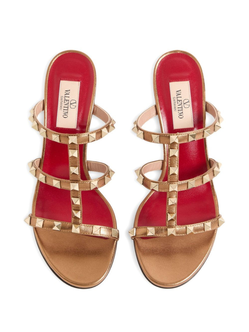 Rose Gold Rockstud Leather Heels 3