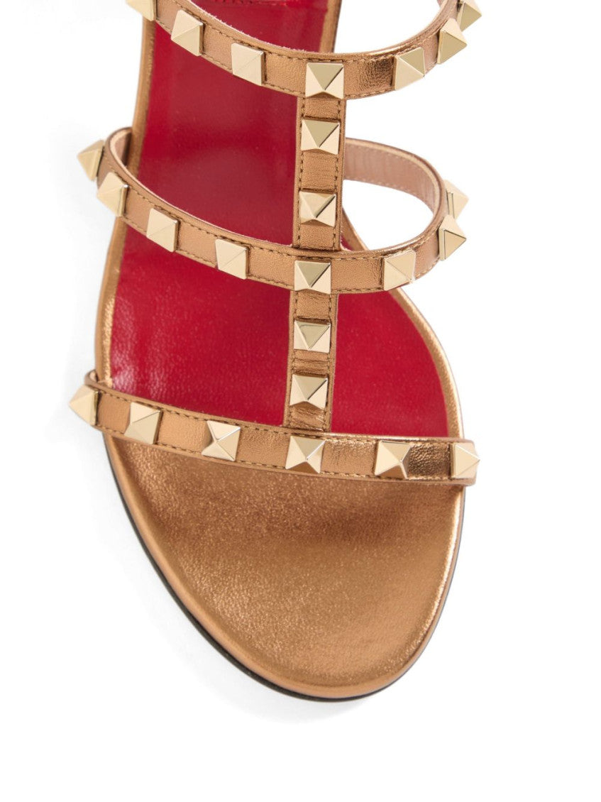 Rose Gold Rockstud Leather Heels 4