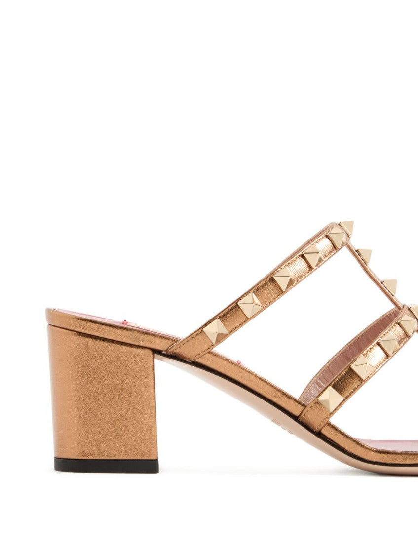 Rose Gold Rockstud Leather Heels 7