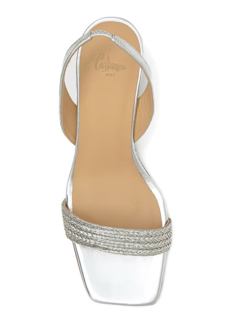 Silver Solid Sandals 5