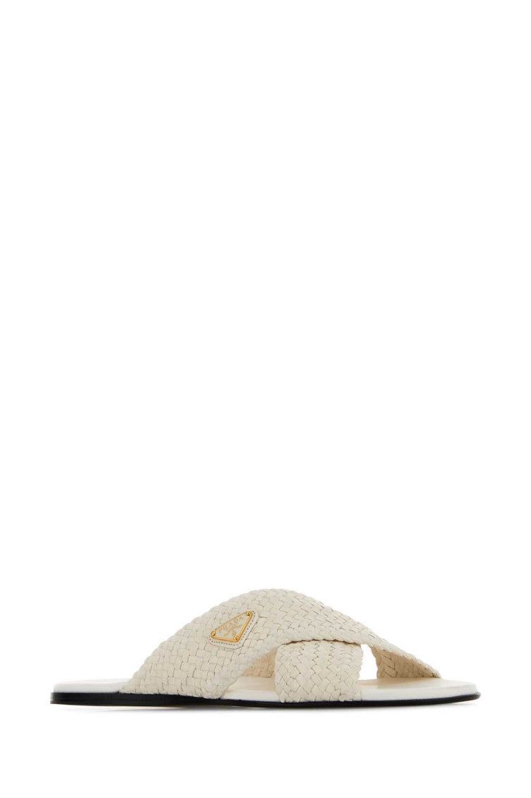 White Woven Slides 2