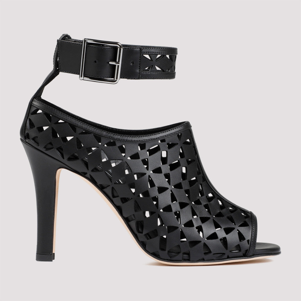 Black Leather Ankle Strap Heels 3
