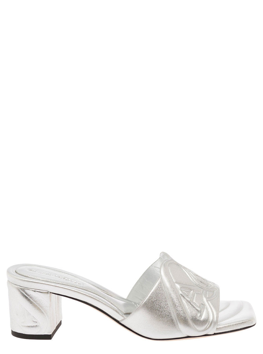 Silver Logo Slip On Heels 1