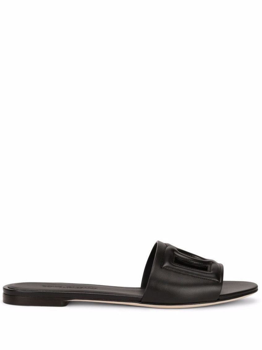 Black Logo Leather Flats 1