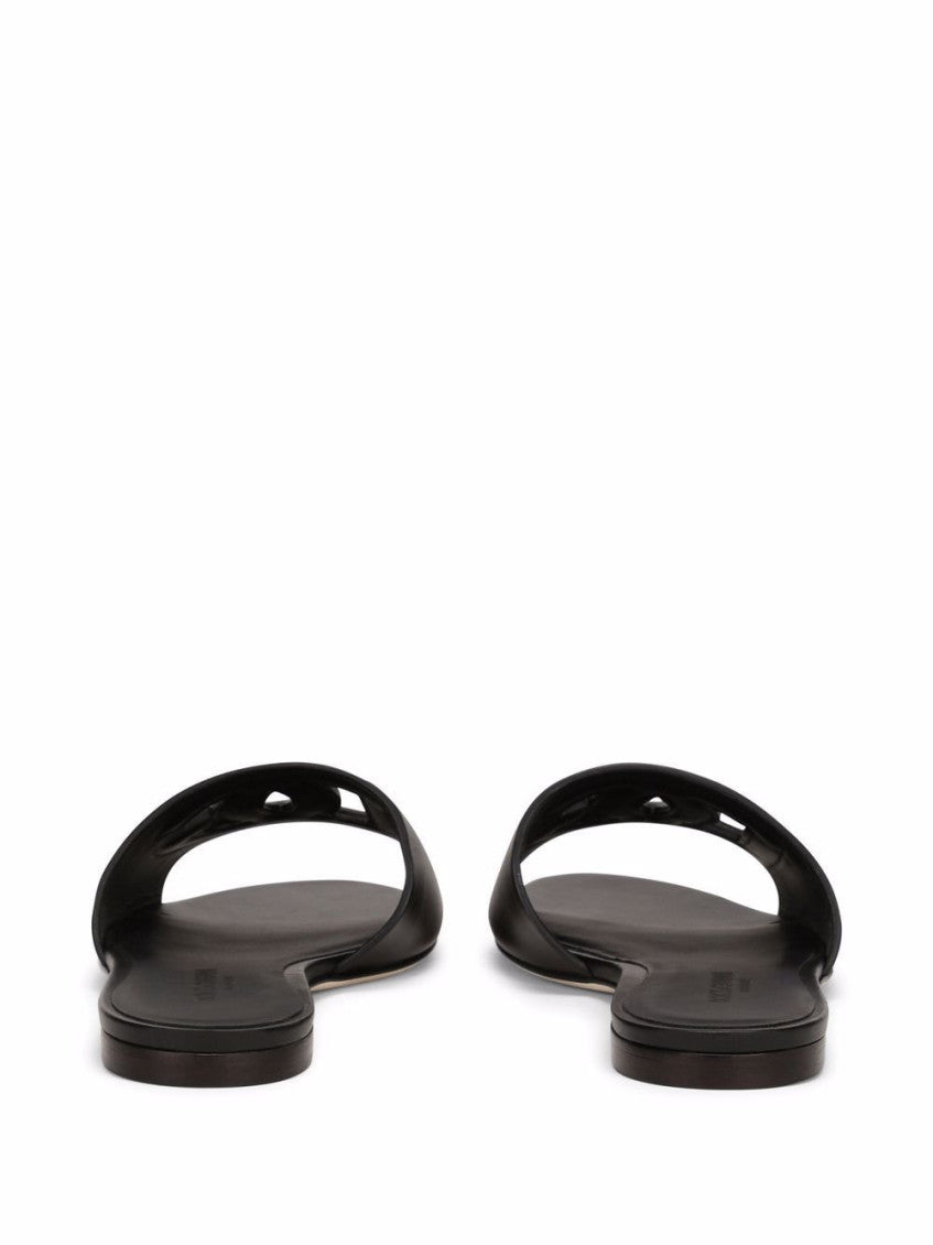 Black Logo Leather Flats 2