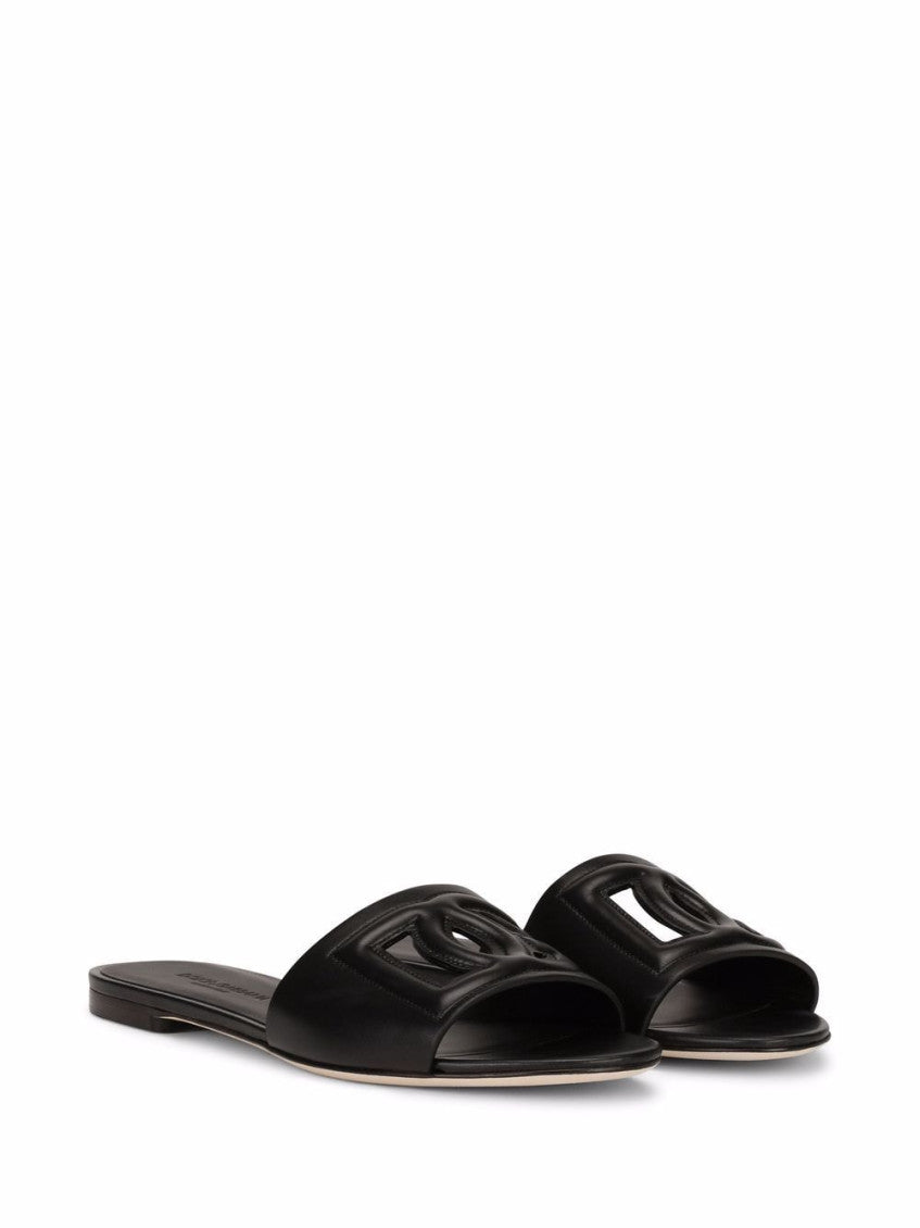 Black Logo Leather Flats 3