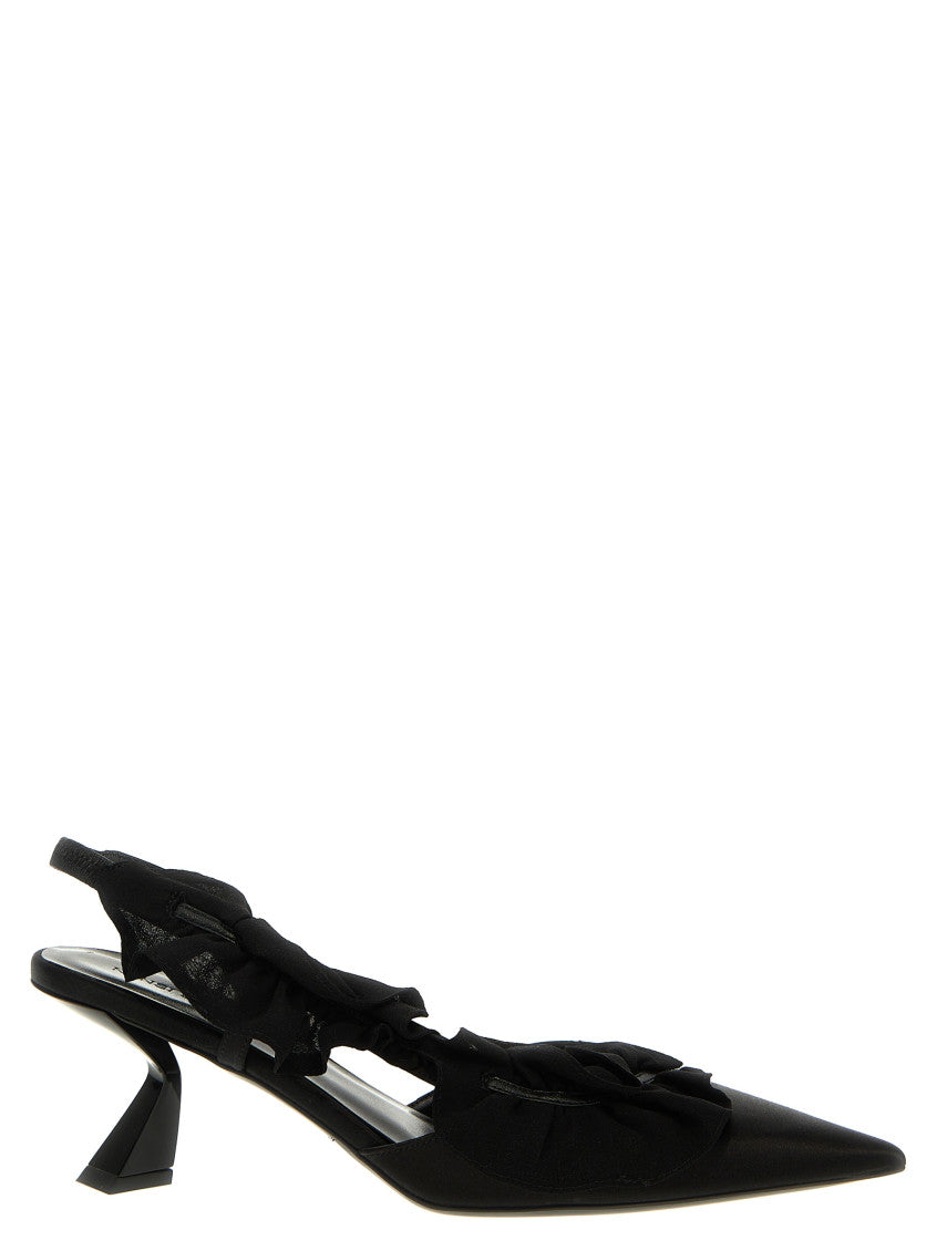 Black Slingback Ruffles Heels 1
