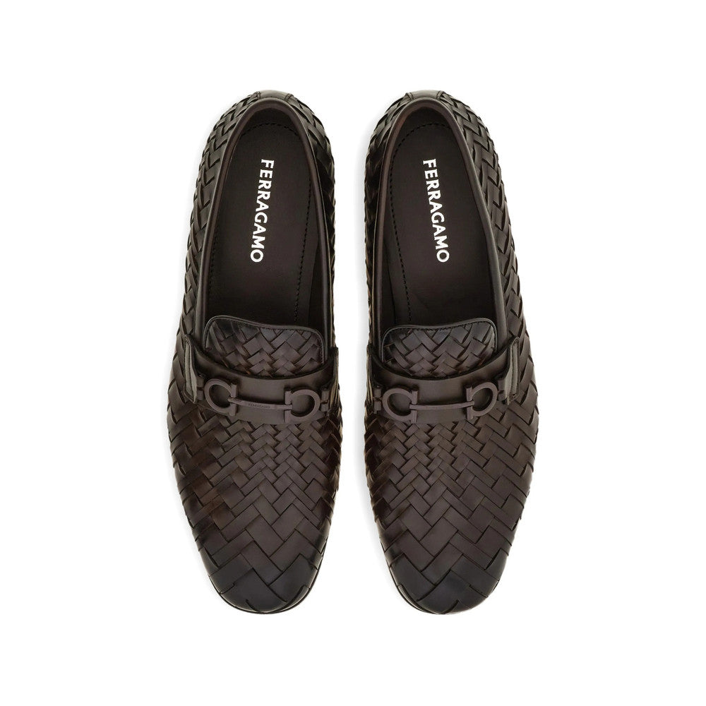 Dark Brown Woven Gancini Loafers 3