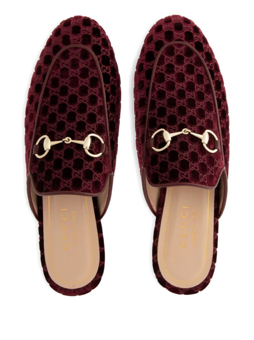 Maroon Logo Velvet Mules 2