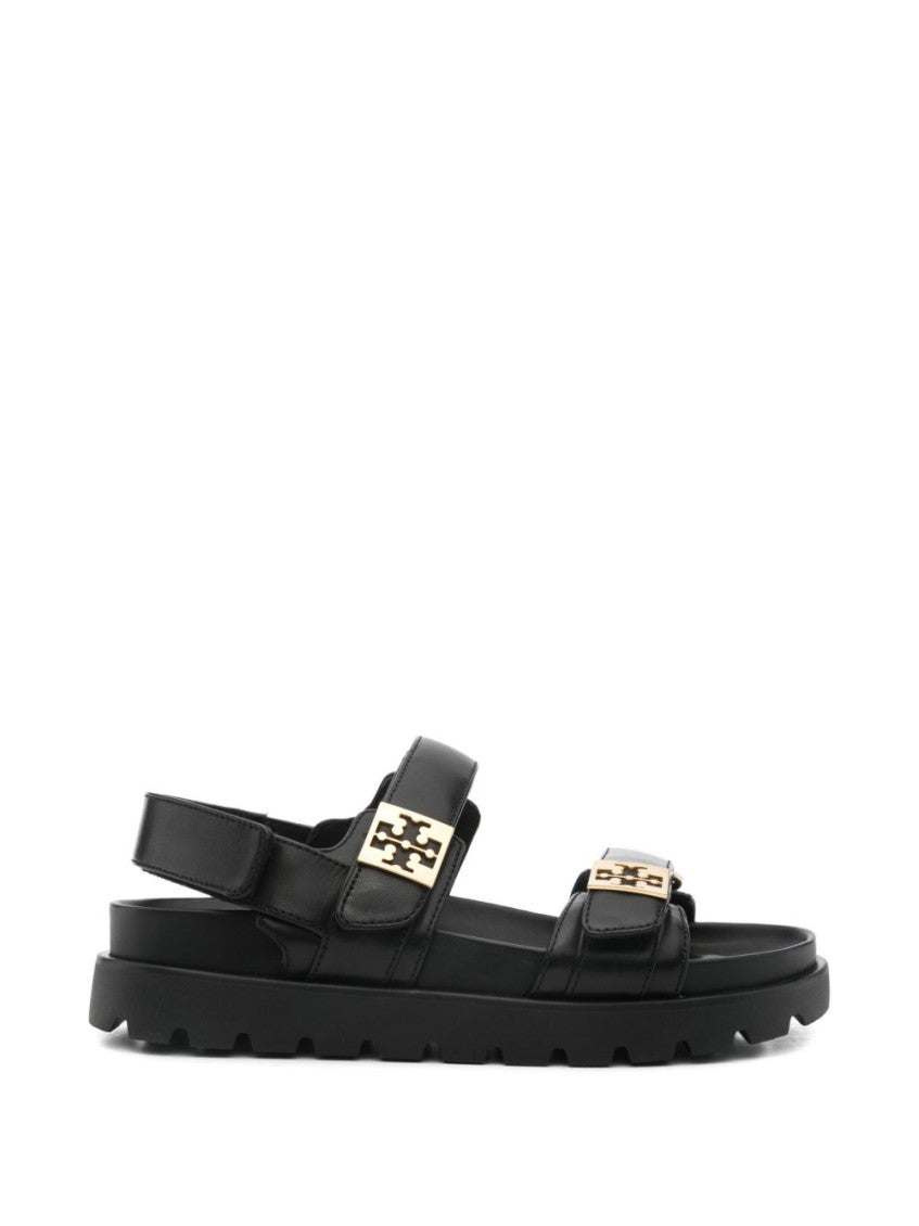 Black Logo Leather Sandals 1
