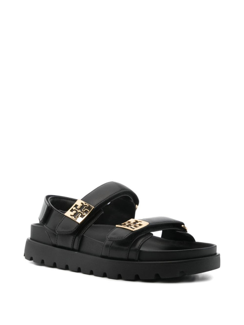 Black Logo Leather Sandals 4