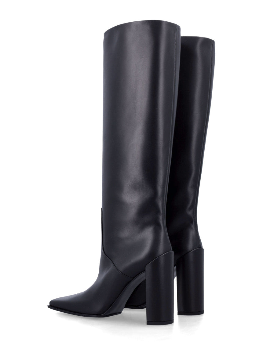 Black Solid Square Toe High Boots 3