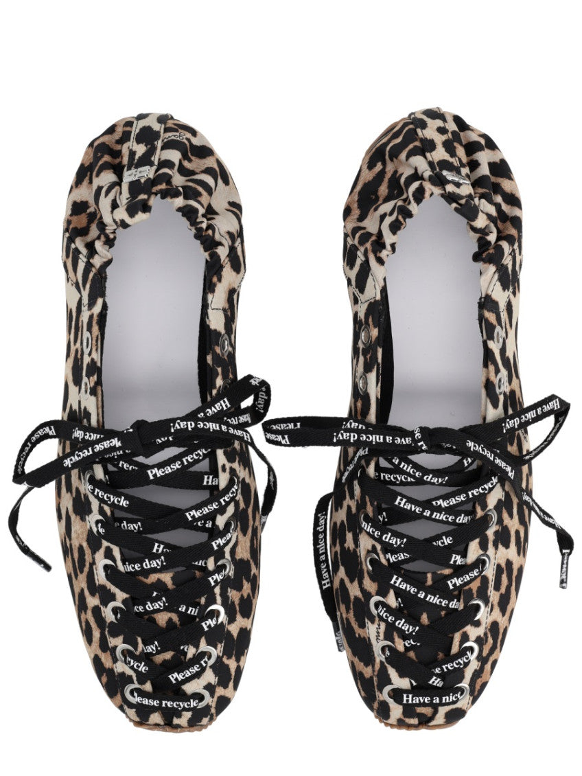 Leopard Print Lace Up Ballet Flats 5