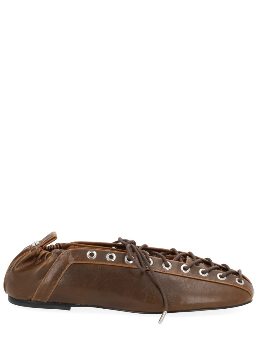Brown Lace Up Ballet Flats 1