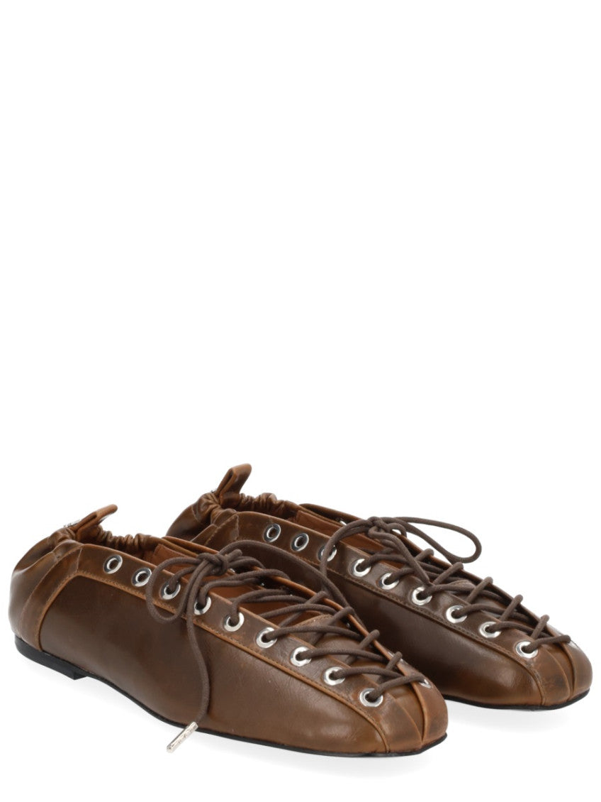 Brown Lace Up Ballet Flats 2