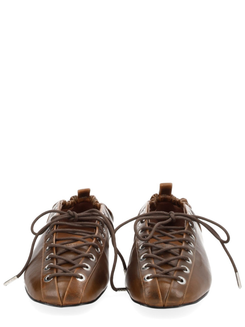 Brown Lace Up Ballet Flats 3