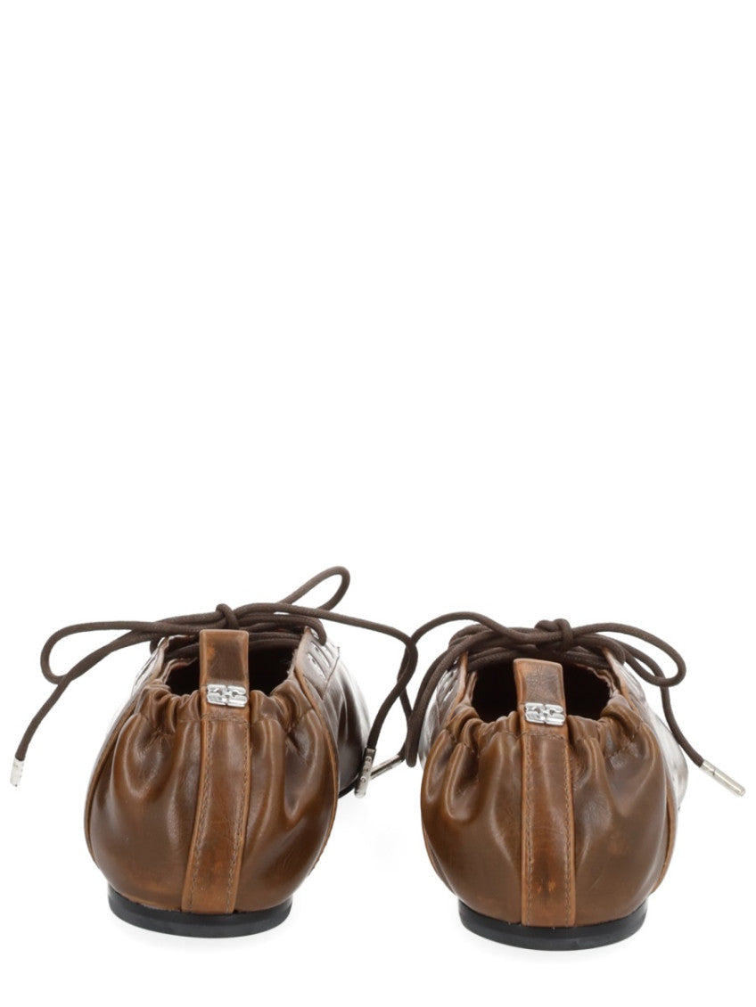 Brown Lace Up Ballet Flats 4
