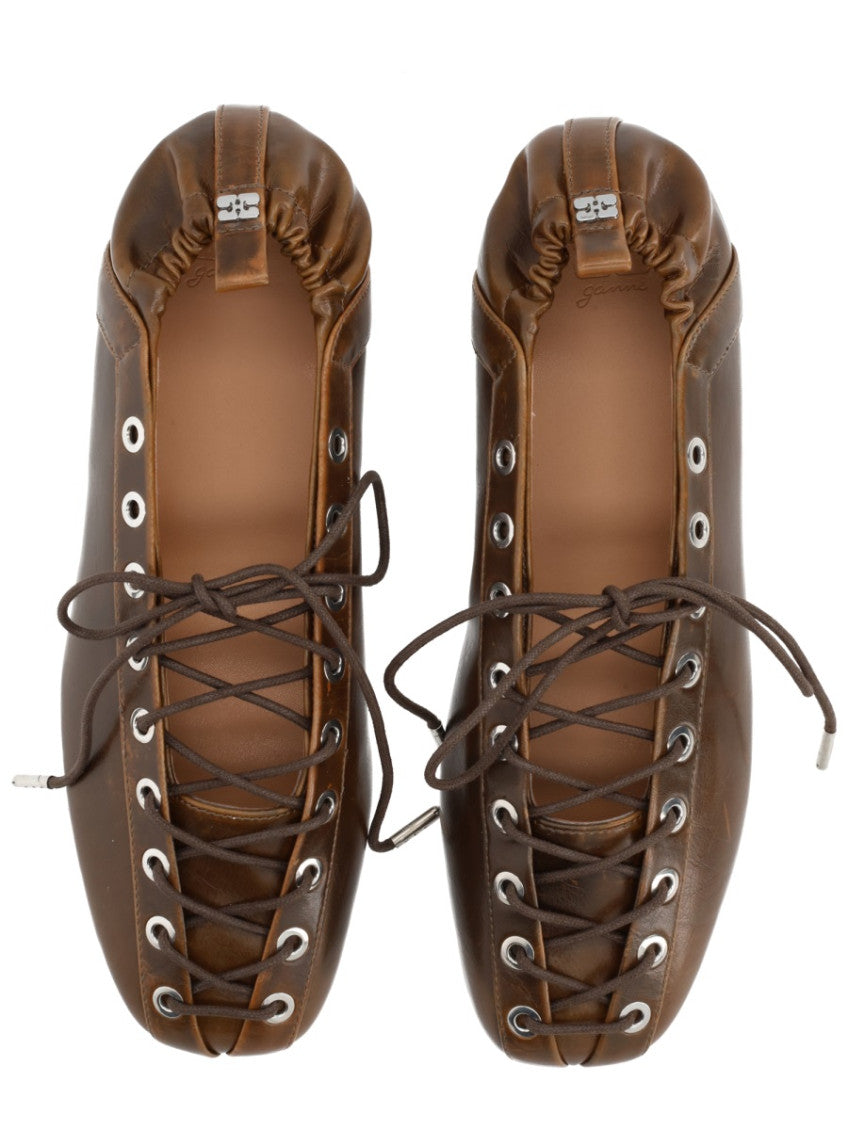 Brown Lace Up Ballet Flats 5