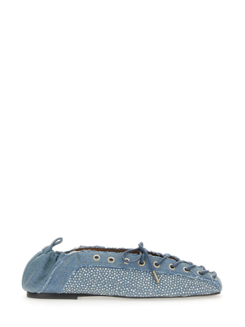Denim Lace Up Ballet Flats 1