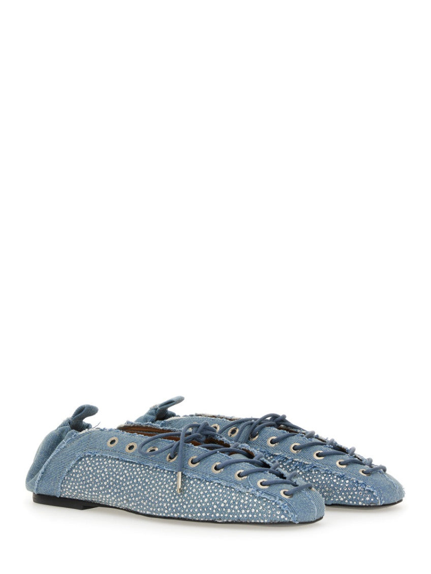 Denim Lace Up Ballet Flats 2