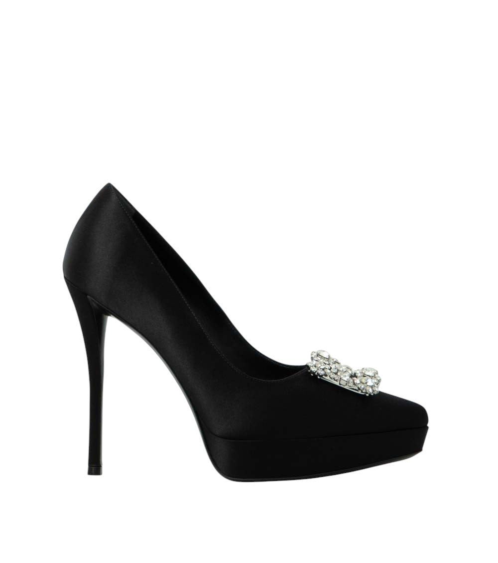 Black Embellished Flower Pumps 1