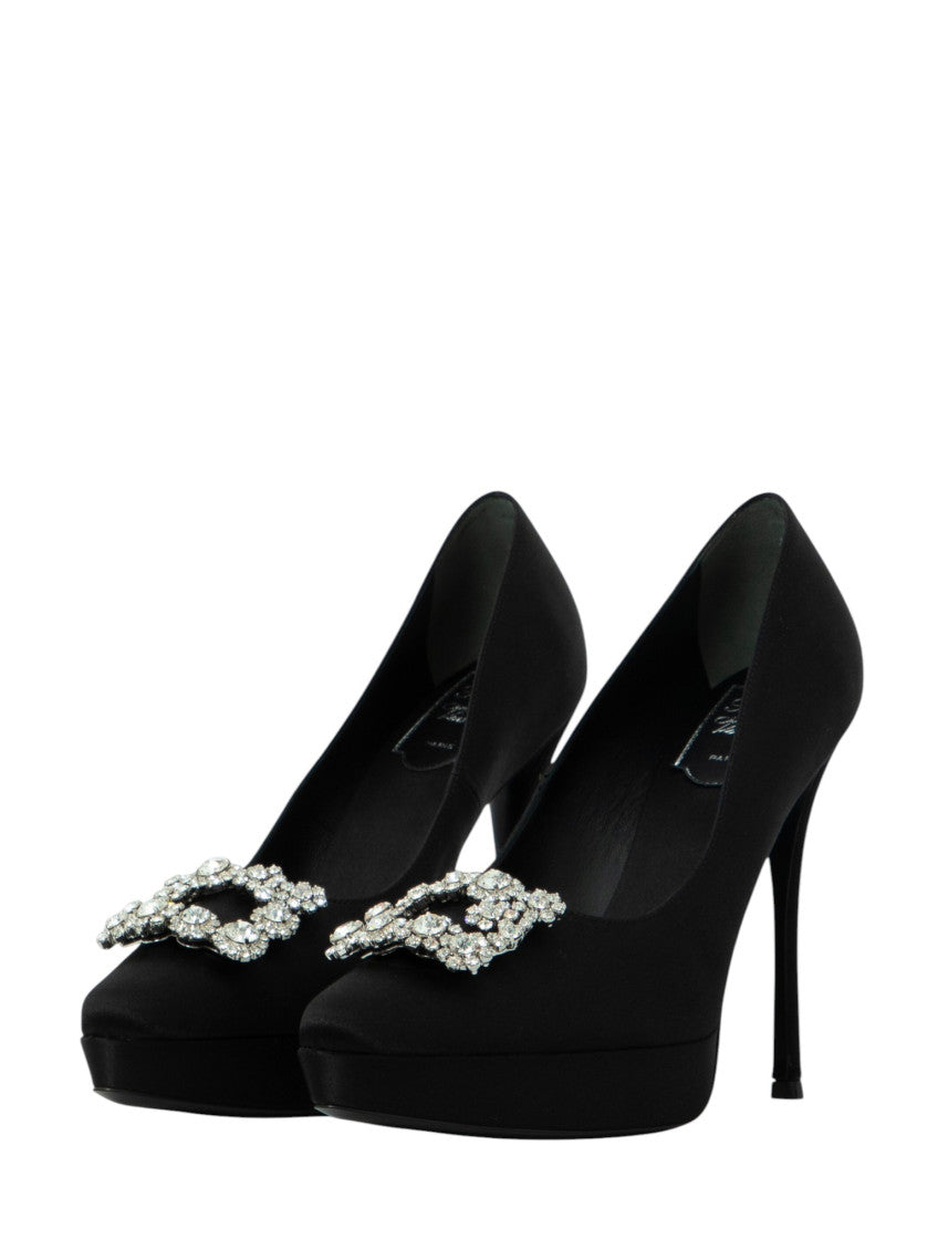 Black Embellished Flower Pumps 2