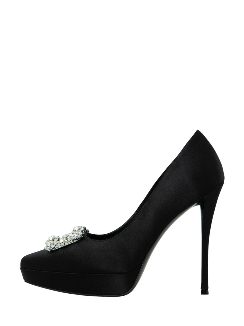 Black Embellished Flower Pumps 4