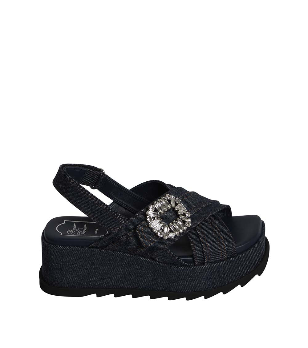 Black Denim Crystal Wedges 1