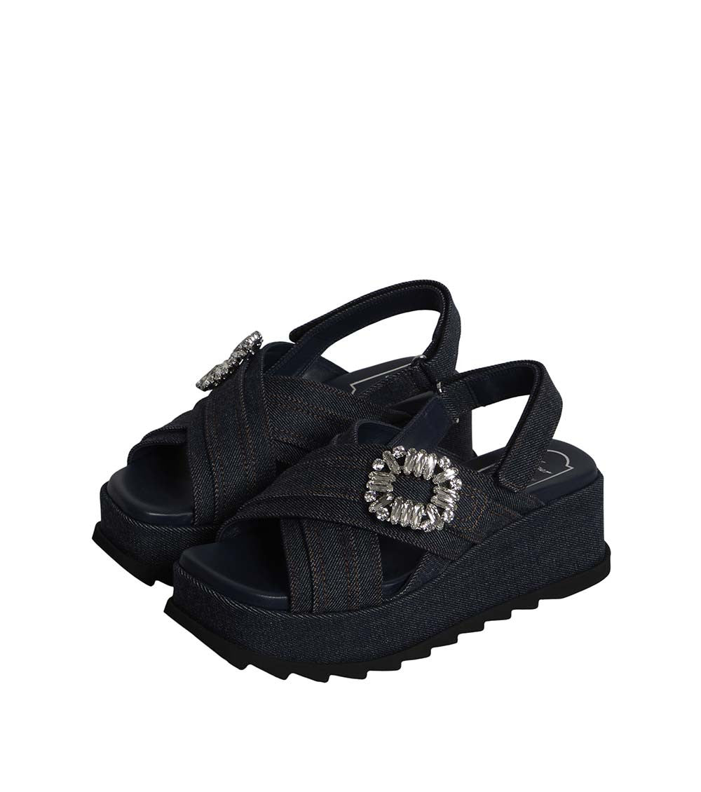 Black Denim Crystal Wedges 2