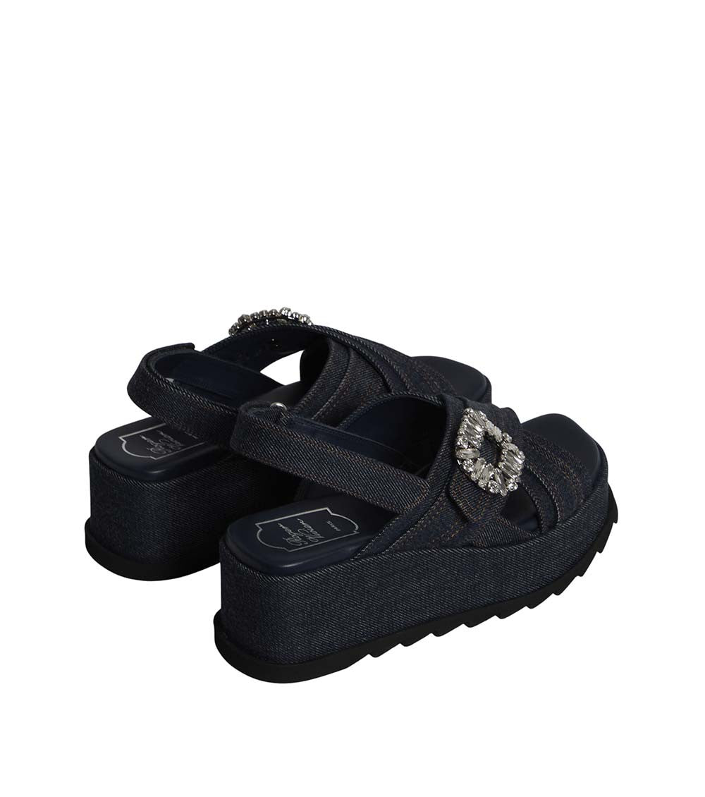 Black Denim Crystal Wedges 3