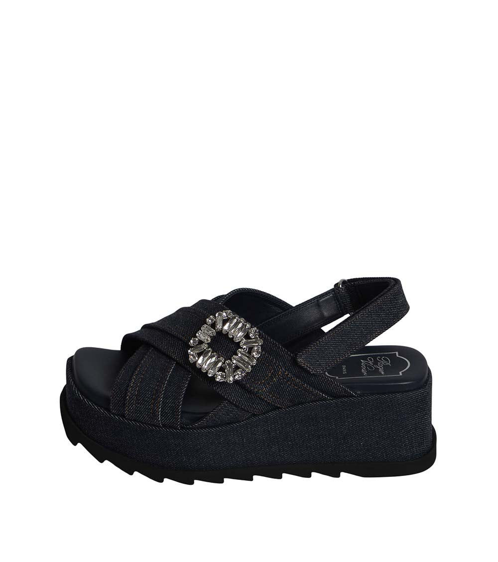 Black Denim Crystal Wedges 4