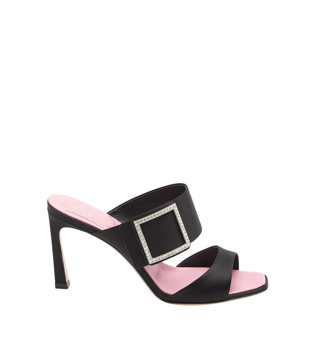 Black Trompette Satin Heels 1