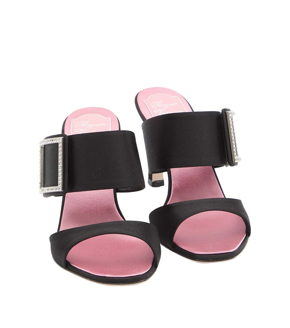 Black Trompette Satin Heels 4